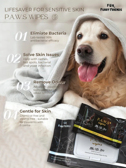 FOR FURRY FRIENDS P.A.W.S Travel Wipes (8 pcs)